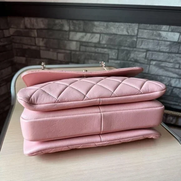 Authentic CHANEL Trendy Lambskin Quilted Small CC Dual Handle Flap Bag Pink Tote - Picture 10 of 13